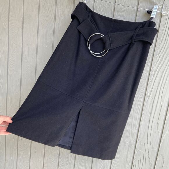 Betty Barclay Black Wool Pencil Skirt with Ring Belt, Size 6-8 - Picture 2 of 10
